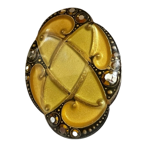 Catherine Popesco France Gold Enamel Silver Plated Art Deco Vintage Brooch - Picture 2 of 4